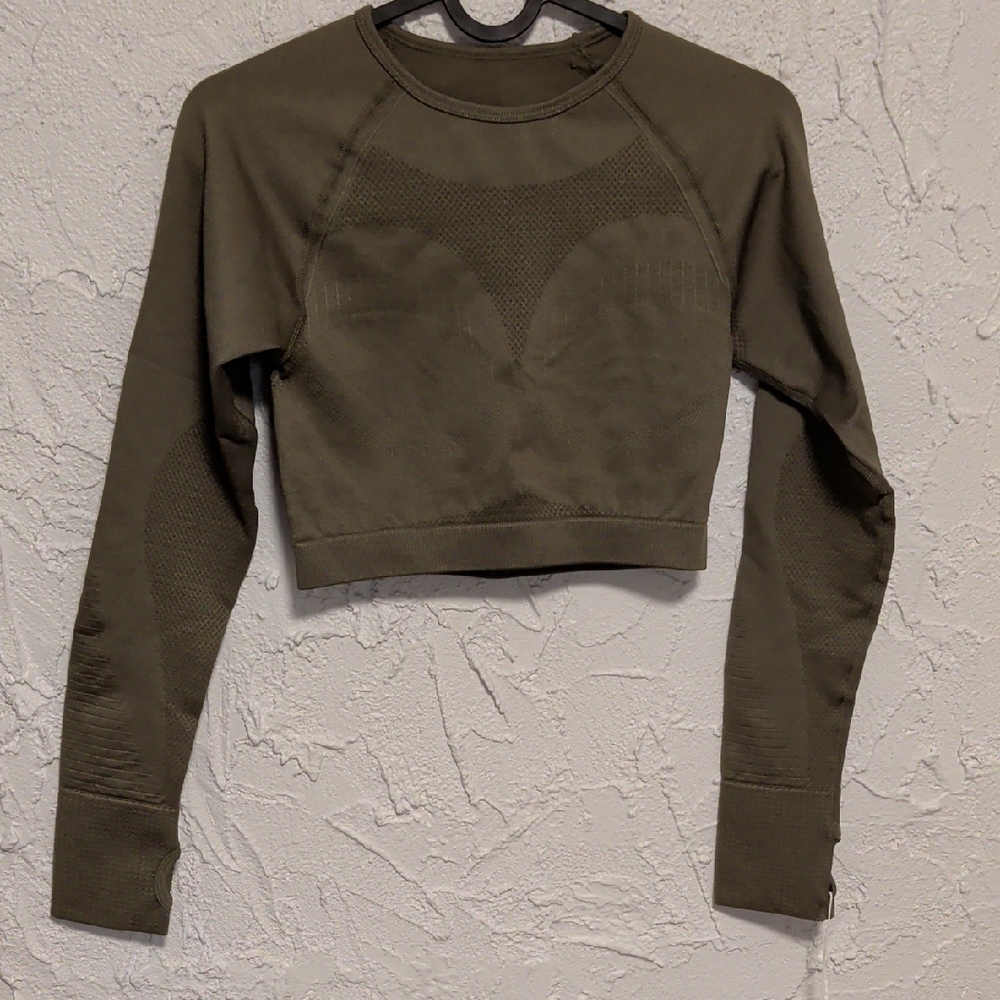 Fresought Olive Long Sleeve Activewear Crop Top